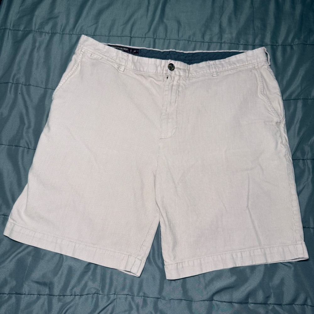 Johnston & Murphy Shorts Mens 38 Khaki Excellent Micro-Check Cotton